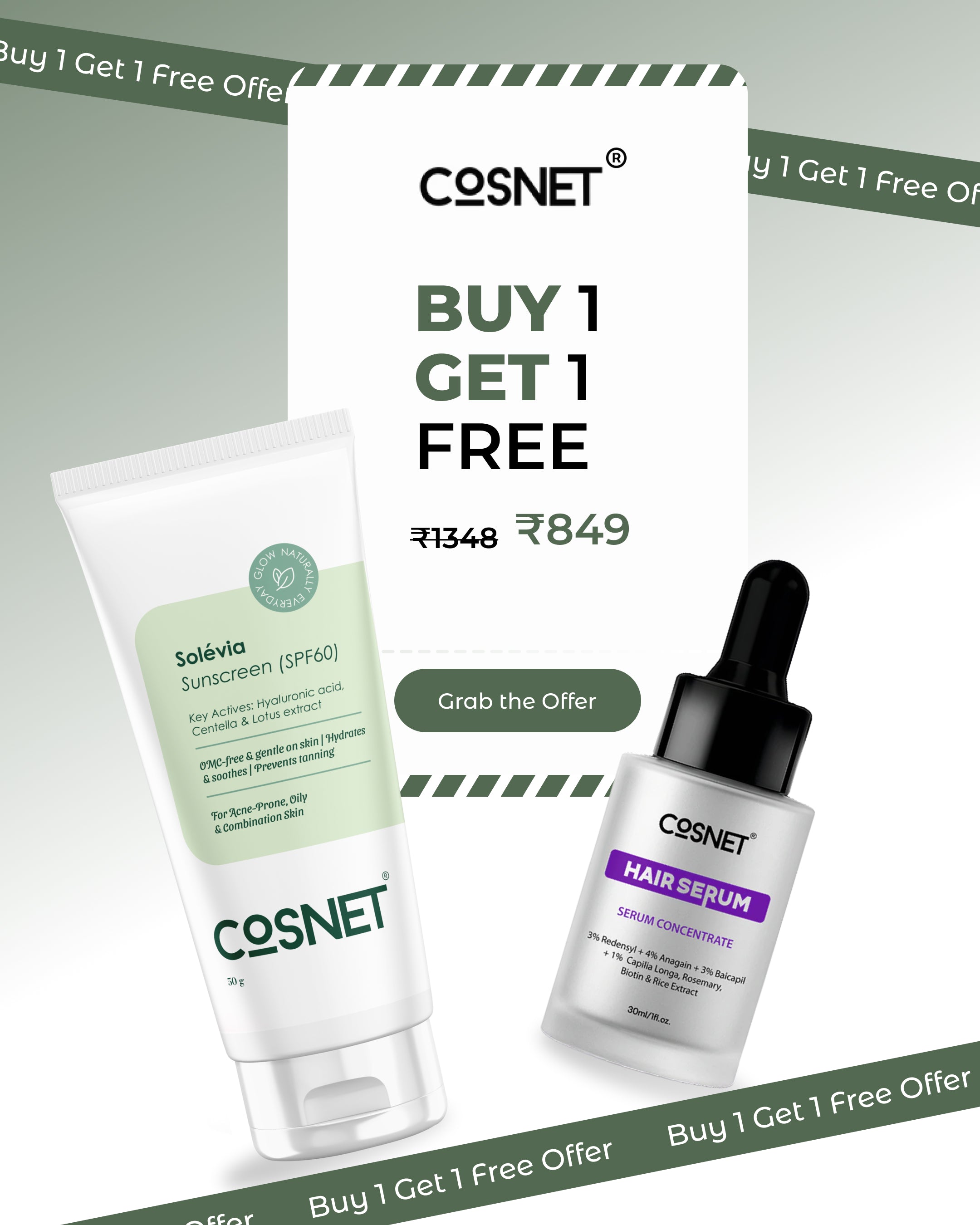 Buy 1 COSNET Hair Serum Get 1 Solévia Sunscreen(SPF60) Free