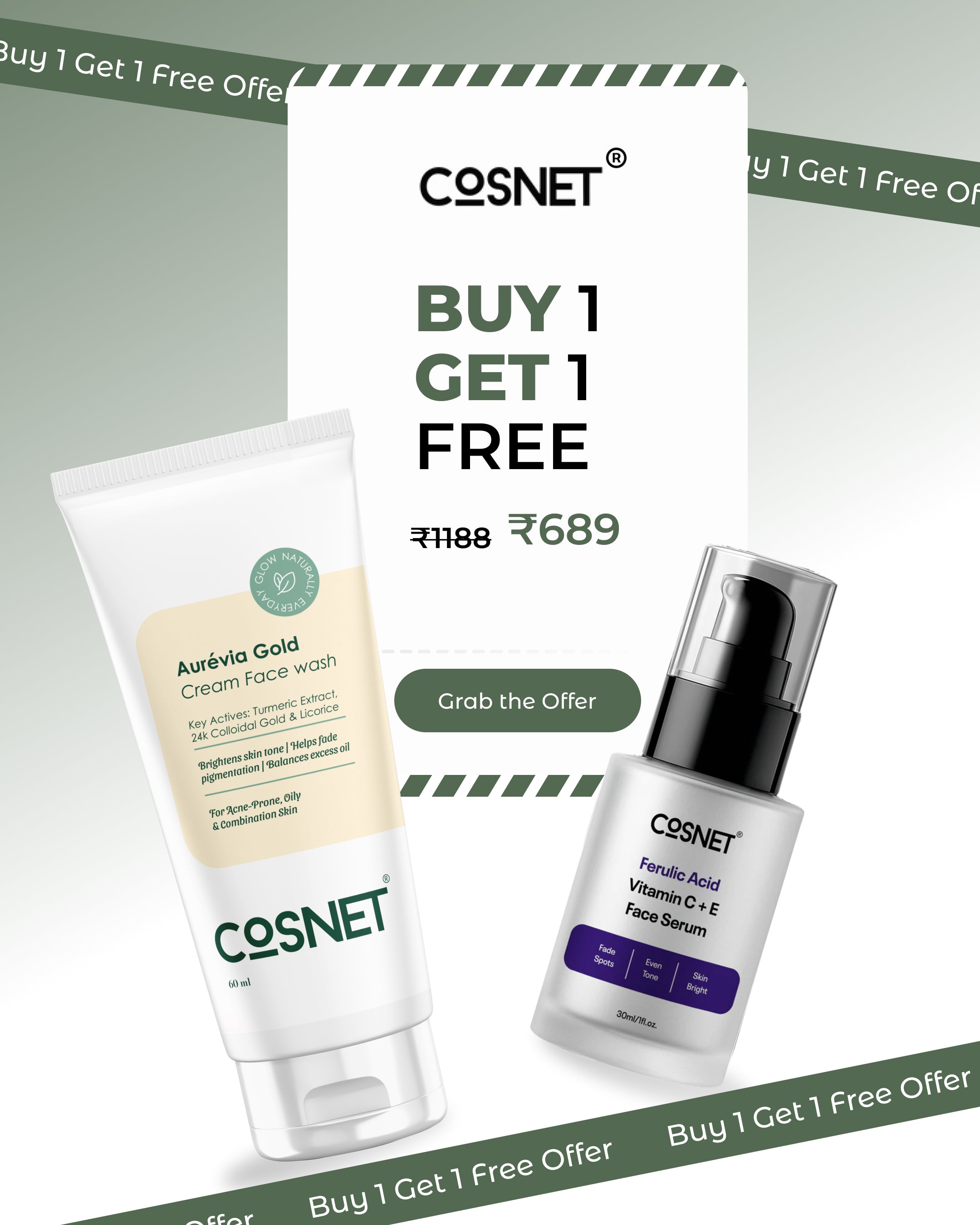 Buy 1 Ferulic Acid Vitamin C + E Face Serum Get 1 Aurévia Gold Cream Face wash Free