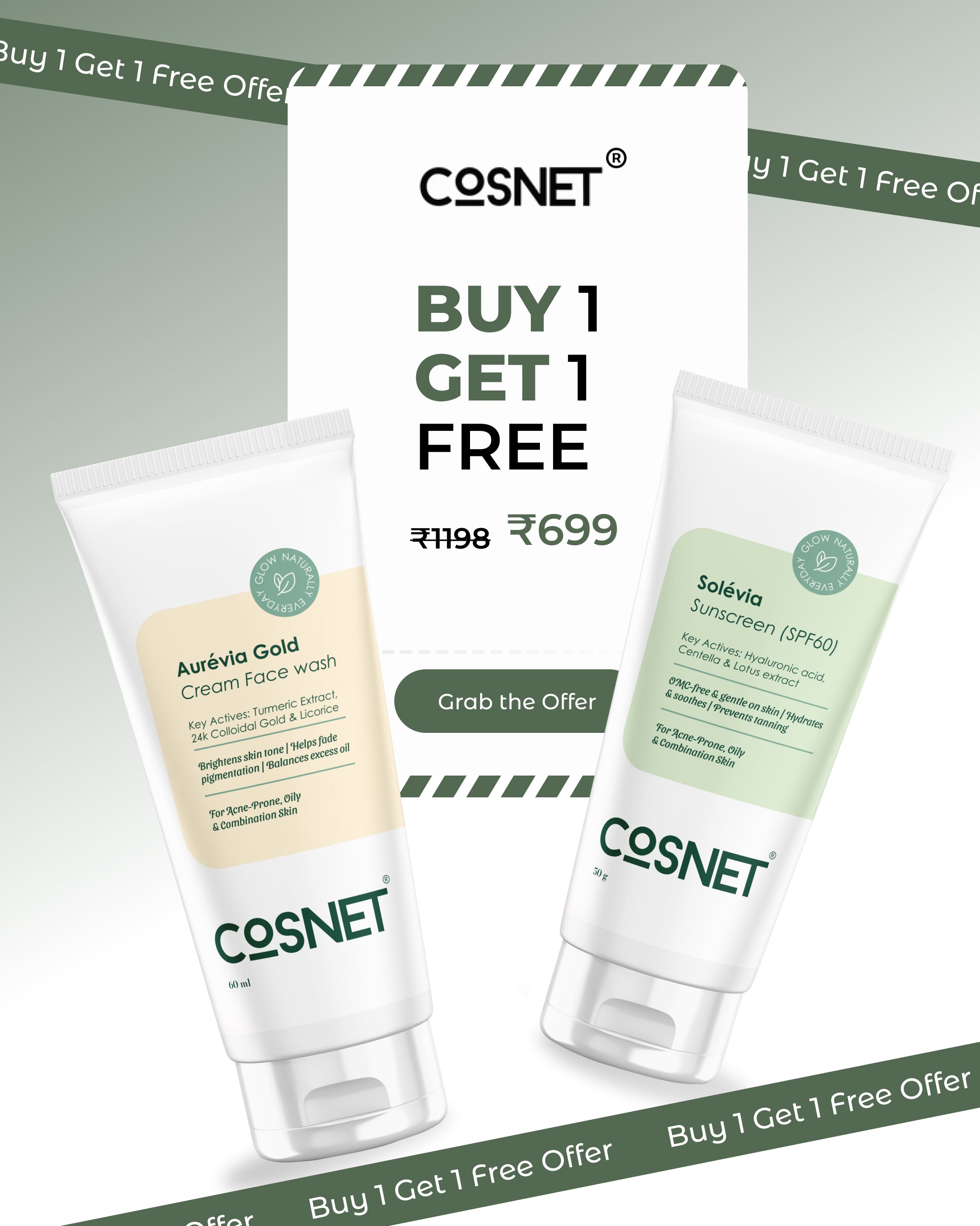 Buy 1 Solévia Sunscreen(SPF60) Get 1 Aurévia Gold Cream Face wash Free