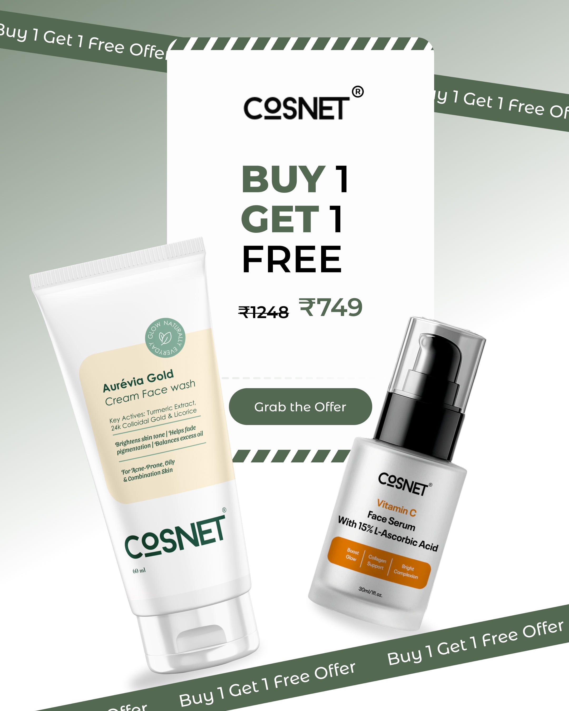 Buy 1 Vitamin C Face Serum With 15% L-Ascorbic Acid Get 1 Aurévia Gold Cream Face wash Free